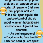 Mă duc la piaţă şi trec pe lângă o tarabă cu pepeni unde era un carton pe care scria: