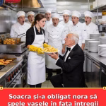 Soacra și-a obligat nora să spele vasele în fața întregii lumi bune