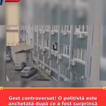 Gest controversat! O polițistă este anchetată după ce a fost surprinsă ștergând geamurile instituției!