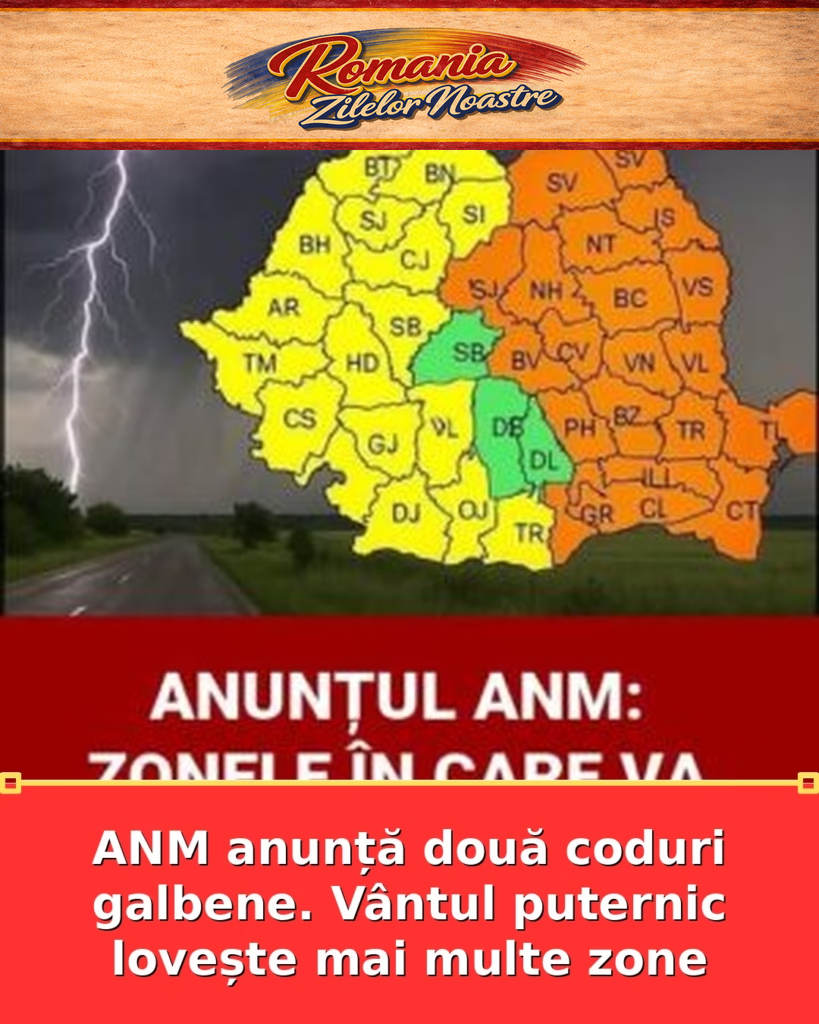 ANM anunță două coduri galbene. Vântul puternic lovește mai multe zone
