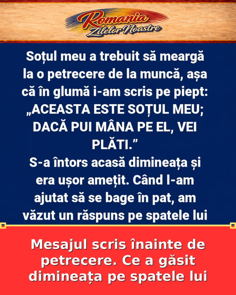 Mesajul scris înainte de petrecere. Ce a găsit dimineața pe spatele lui