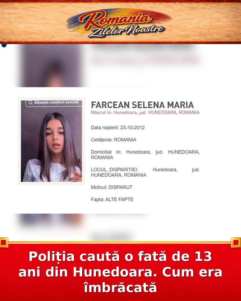 Poliția caută o fată de 13 ani din Hunedoara. Cum era îmbrăcată